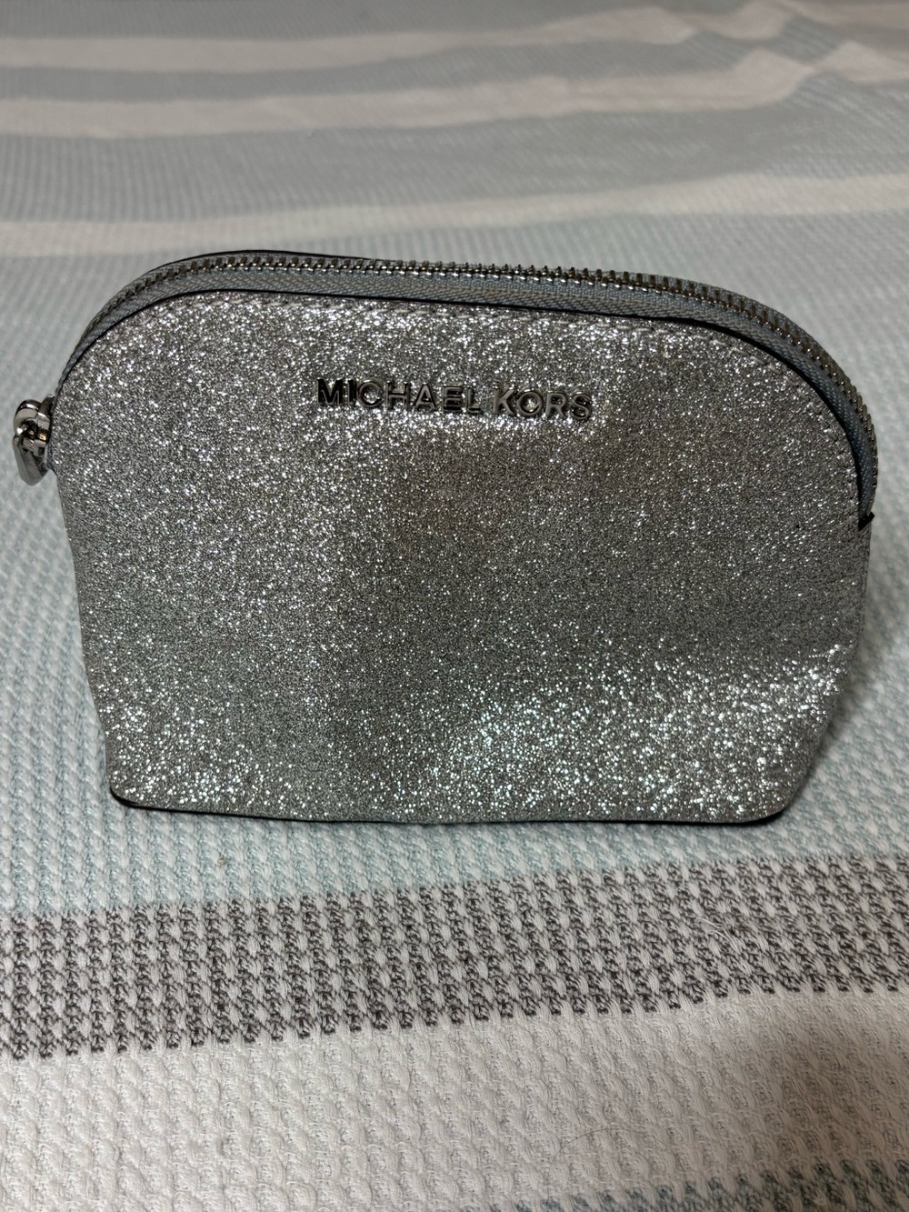Michael Kors Silver Glitter and black Makeup Pouch set of 2